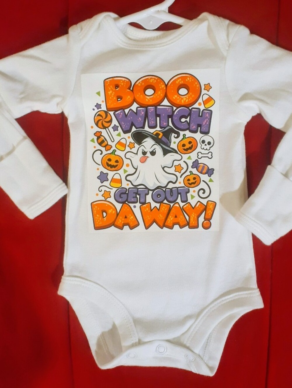 Custom made Carter's White Long-Sleeve Halloween Ghost Bodysuit.